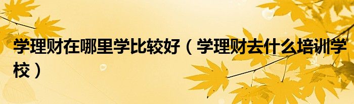 学理财在哪里学比较好（学理财去什么培训学校）
