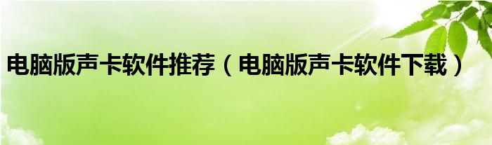 电脑版声卡软件推荐（电脑版声卡软件下载）