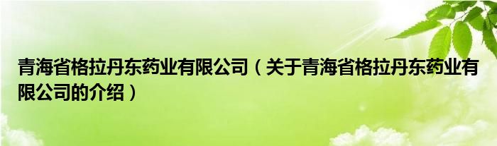 青海省格拉丹东药业有限公司（关于青海省格拉丹东药业有限公司的介绍）