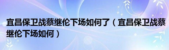 宜昌保卫战蔡继伦下场如何了（宜昌保卫战蔡继伦下场如何）