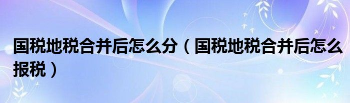 国税地税合并后怎么分（国税地税合并后怎么报税）