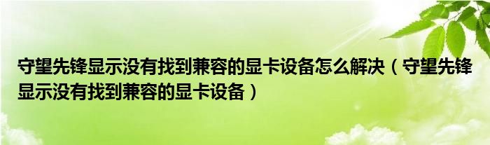守望先锋显示没有找到兼容的显卡设备怎么解决（守望先锋显示没有找到兼容的显卡设备）