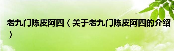 老九门陈皮阿四（关于老九门陈皮阿四的介绍）