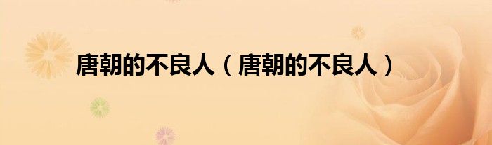 唐朝的不良人（唐朝的不良人）