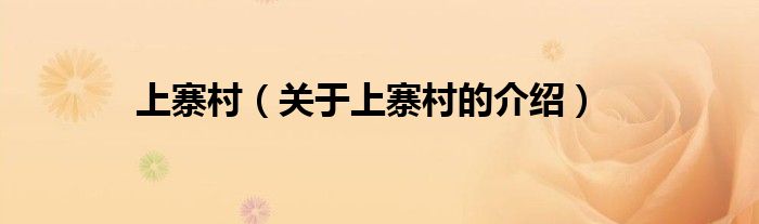 上寨村（关于上寨村的介绍）