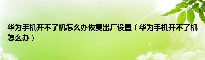 华为手机开不了机怎么办恢复出厂设置（华为手机开不了机怎么办）