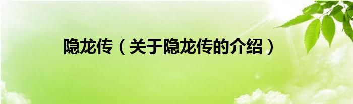 隐龙传（关于隐龙传的介绍）
