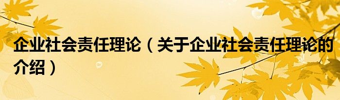 企业社会责任理论（关于企业社会责任理论的介绍）