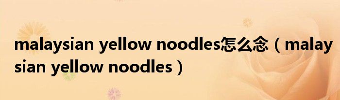 malaysian yellow noodles怎么念（malaysian yellow noodles）