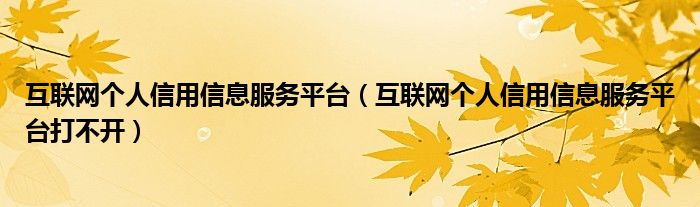 互联网个人信用信息服务平台（互联网个人信用信息服务平台打不开）