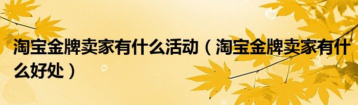 淘宝金牌卖家有什么活动（淘宝金牌卖家有什么好处）