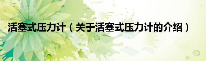 活塞式压力计（关于活塞式压力计的介绍）