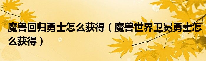魔兽回归勇士怎么获得（魔兽世界卫冕勇士怎么获得）