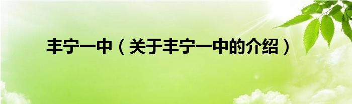 丰宁一中（关于丰宁一中的介绍）