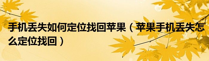 手机丢失如何定位找回苹果（苹果手机丢失怎么定位找回）