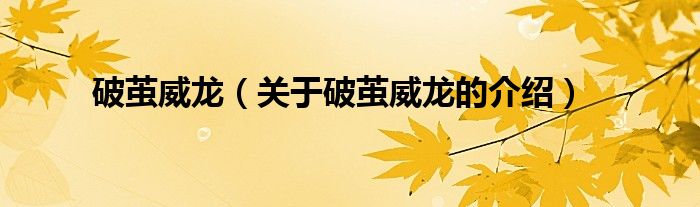 破茧威龙（关于破茧威龙的介绍）