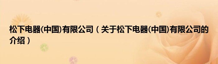 松下电器(中国)有限公司（关于松下电器(中国)有限公司的介绍）