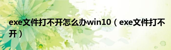 exe文件打不开怎么办win10（exe文件打不开）