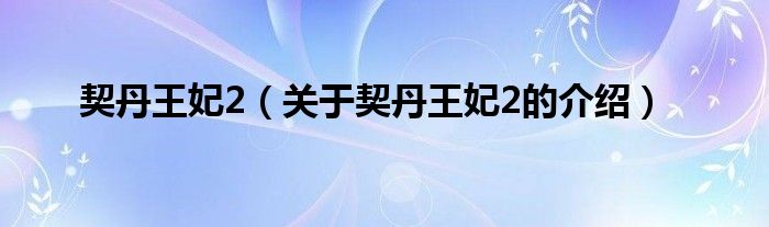 契丹王妃2（关于契丹王妃2的介绍）