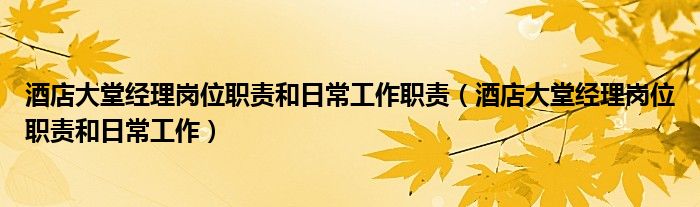 酒店大堂经理岗位职责和日常工作职责（酒店大堂经理岗位职责和日常工作）