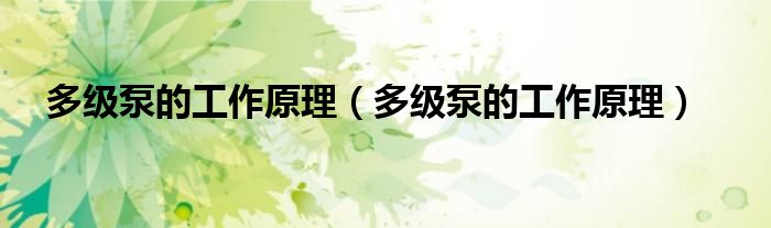 多级泵的工作原理（多级泵的工作原理）