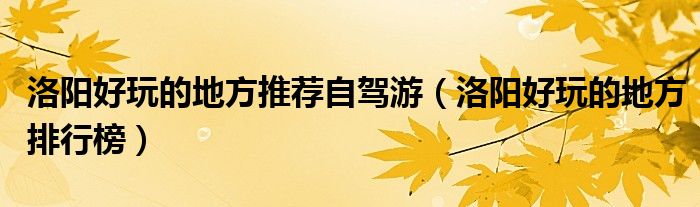 洛阳好玩的地方推荐自驾游（洛阳好玩的地方排行榜）