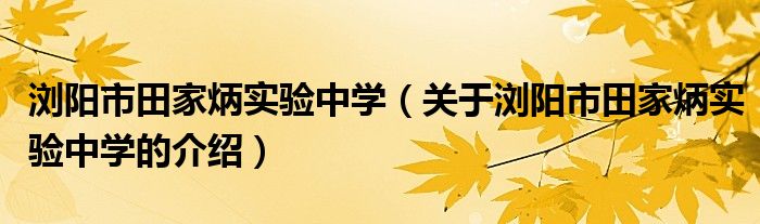 浏阳市田家炳实验中学（关于浏阳市田家炳实验中学的介绍）