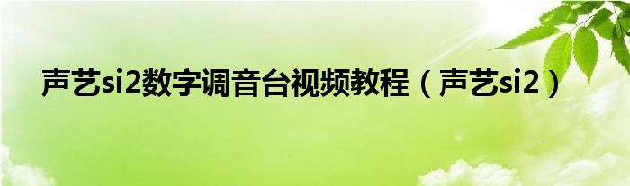 声艺si2数字调音台视频教程（声艺si2）