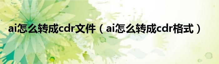 ai怎么转成cdr文件（ai怎么转成cdr格式）