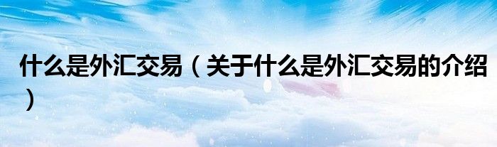 什么是外汇交易（关于什么是外汇交易的介绍）