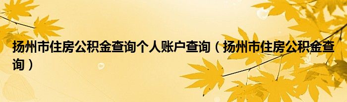 扬州市住房公积金查询个人账户查询（扬州市住房公积金查询）