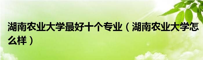 湖南农业大学最好十个专业（湖南农业大学怎么样）