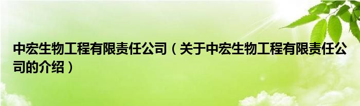 中宏生物工程有限责任公司（关于中宏生物工程有限责任公司的介绍）