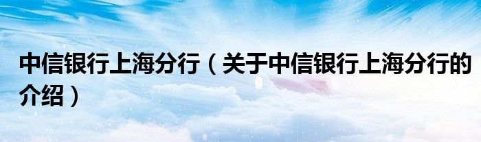 中信银行上海分行（关于中信银行上海分行的介绍）