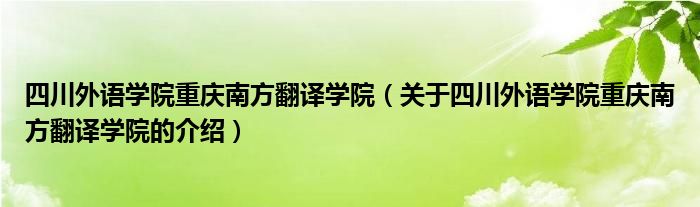 四川外语学院重庆南方翻译学院（关于四川外语学院重庆南方翻译学院的介绍）