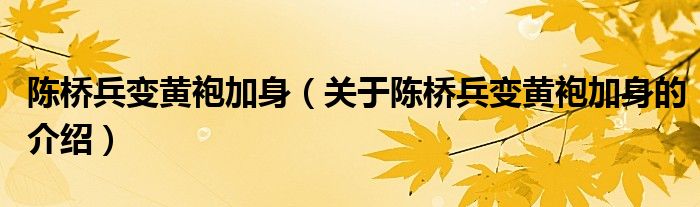 陈桥兵变黄袍加身（关于陈桥兵变黄袍加身的介绍）