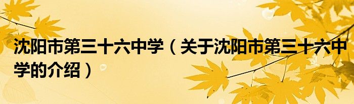 沈阳市第三十六中学（关于沈阳市第三十六中学的介绍）