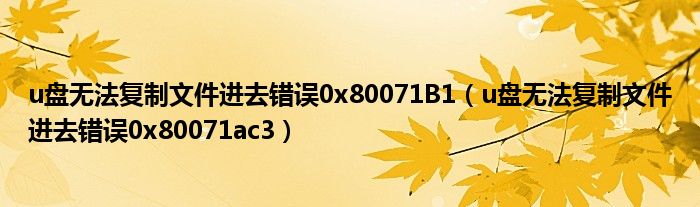 u盘无法复制文件进去错误0x80071B1（u盘无法复制文件进去错误0x80071ac3）
