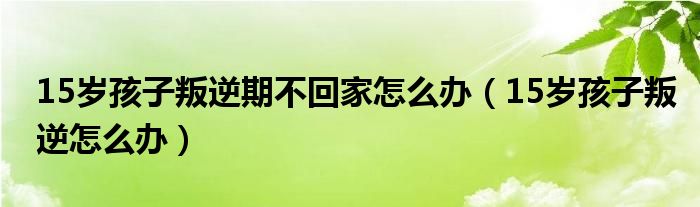 15岁孩子叛逆期不回家怎么办（15岁孩子叛逆怎么办）