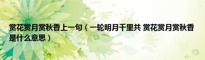 赏花赏月赏秋香上一句（一轮明月千里共 赏花赏月赏秋香 是什么意思）