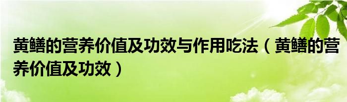 黄鳝的营养价值及功效与作用吃法（黄鳝的营养价值及功效）
