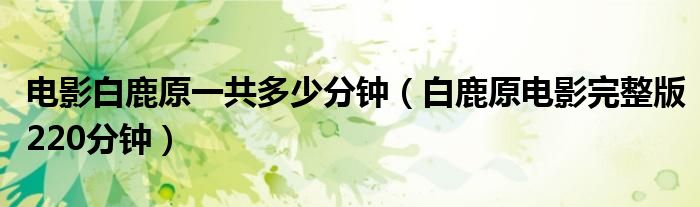 电影白鹿原一共多少分钟（白鹿原电影完整版220分钟）