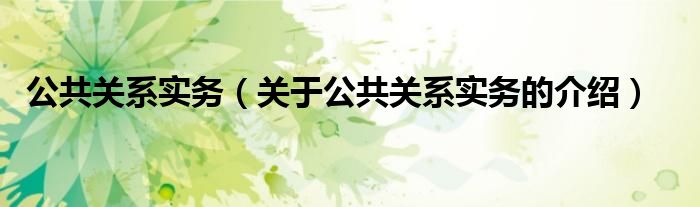公共关系实务（关于公共关系实务的介绍）