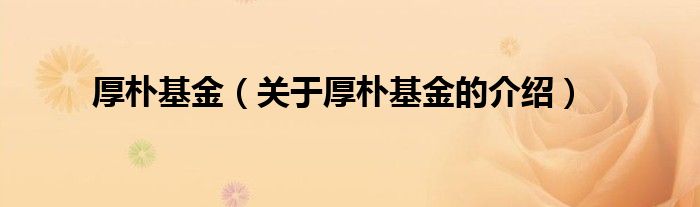 厚朴基金（关于厚朴基金的介绍）