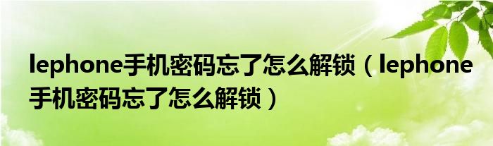 lephone手机密码忘了怎么解锁（lephone手机密码忘了怎么解锁）