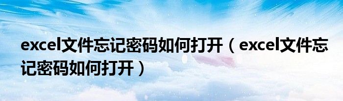 excel文件忘记密码如何打开（excel文件忘记密码如何打开）