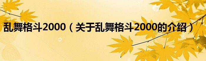 乱舞格斗2000（关于乱舞格斗2000的介绍）