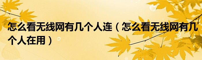 怎么看无线网有几个人连（怎么看无线网有几个人在用）