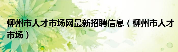柳州市人才市场网最新招聘信息（柳州市人才市场）