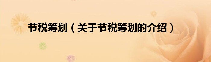 节税筹划（关于节税筹划的介绍）